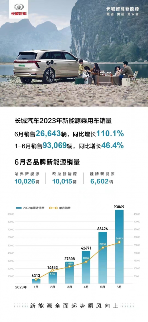 长城汽车6月新能源车销量26643辆，同比增长110% 第1张