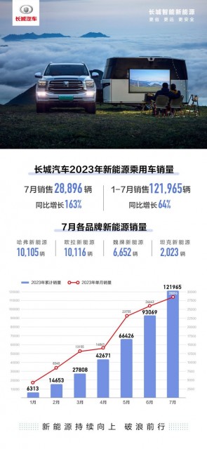 长城汽车7月新能源车销量28896辆，同比大增163% 第1张