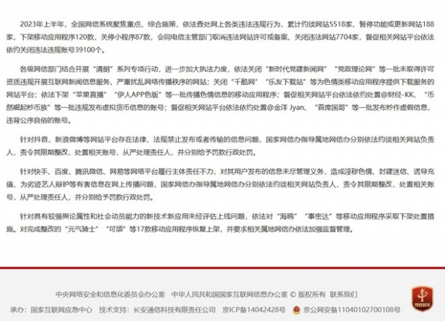 2023上半年5518家网站被约谈 第1张