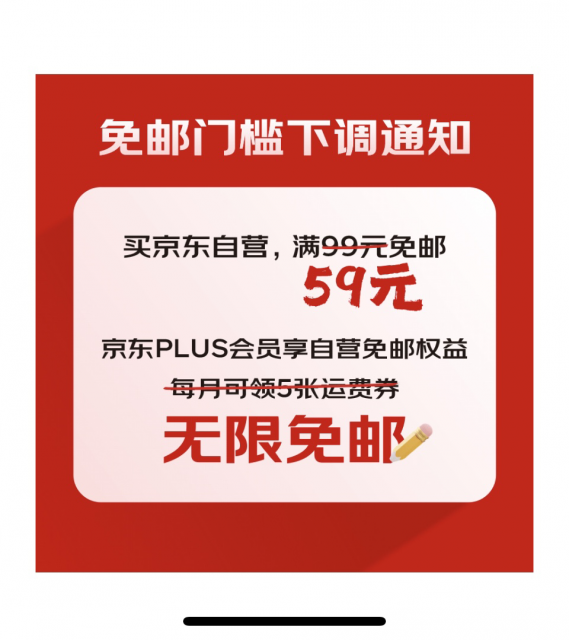 京东自营下调免邮门槛：满59元就免邮 PLUS会员无限免邮 第1张