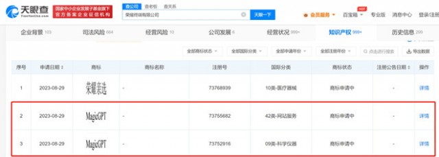 荣耀申请MagicGPT商标 第1张