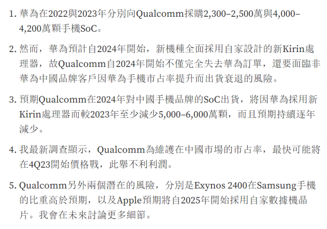 郭明錤：高通受华为麒麟芯片冲击 最快23年Q4开始价格战 第1张